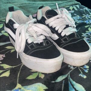 Vans Black and White Knu Skool Stacked Platform Low-Top Sneakers